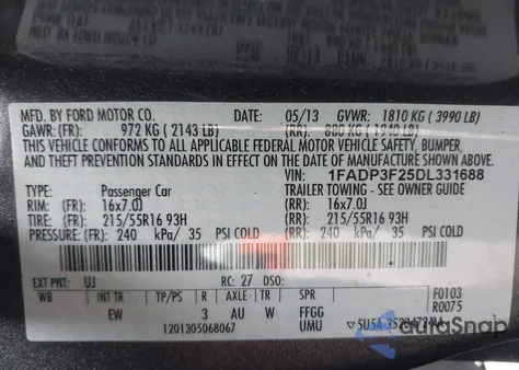 2013 Ford Focus Se z USA, uszkodzony, nr VIN 1FADP3F25DL331688